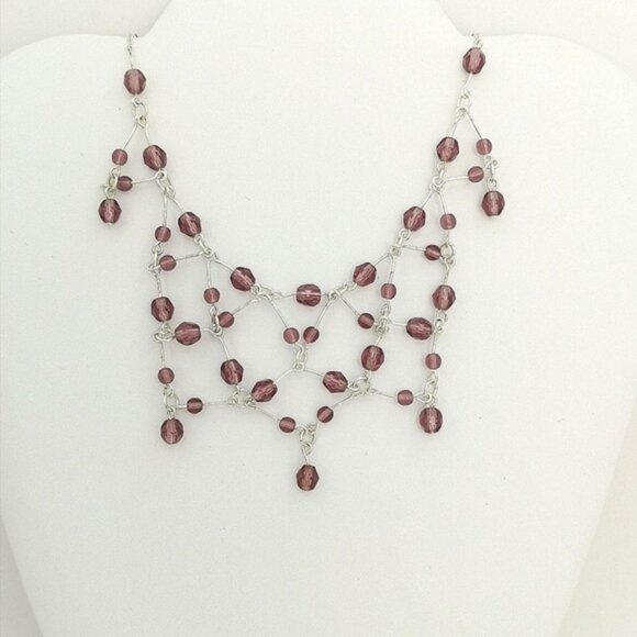 Vintage Czech Purple Crystal Necklace Silver tone - Picture 7 of 7